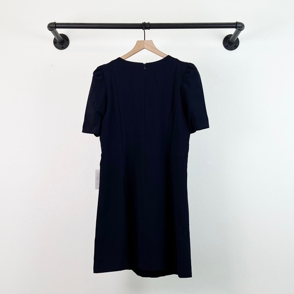 NWT Eliza J Crepe Shirred Elbow Sleeve A Line Knee Length Dress in Navy - Picture 7 of 8